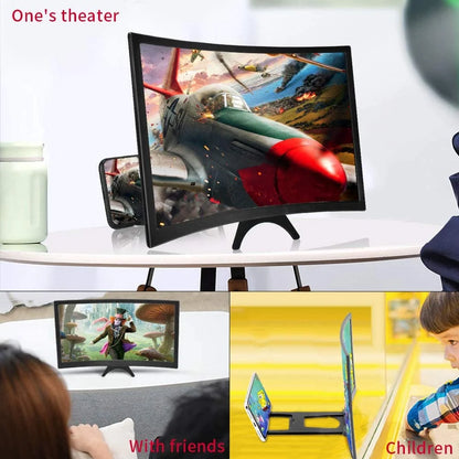 12'' 3D Curved Screen Magnifier for Mobile Phone, HD Magnifier Projector Screen Enlarger for Videos, Movies, Games, Foldable Phone Stand with Screen Amplifier, Compatible with All Smartphones
