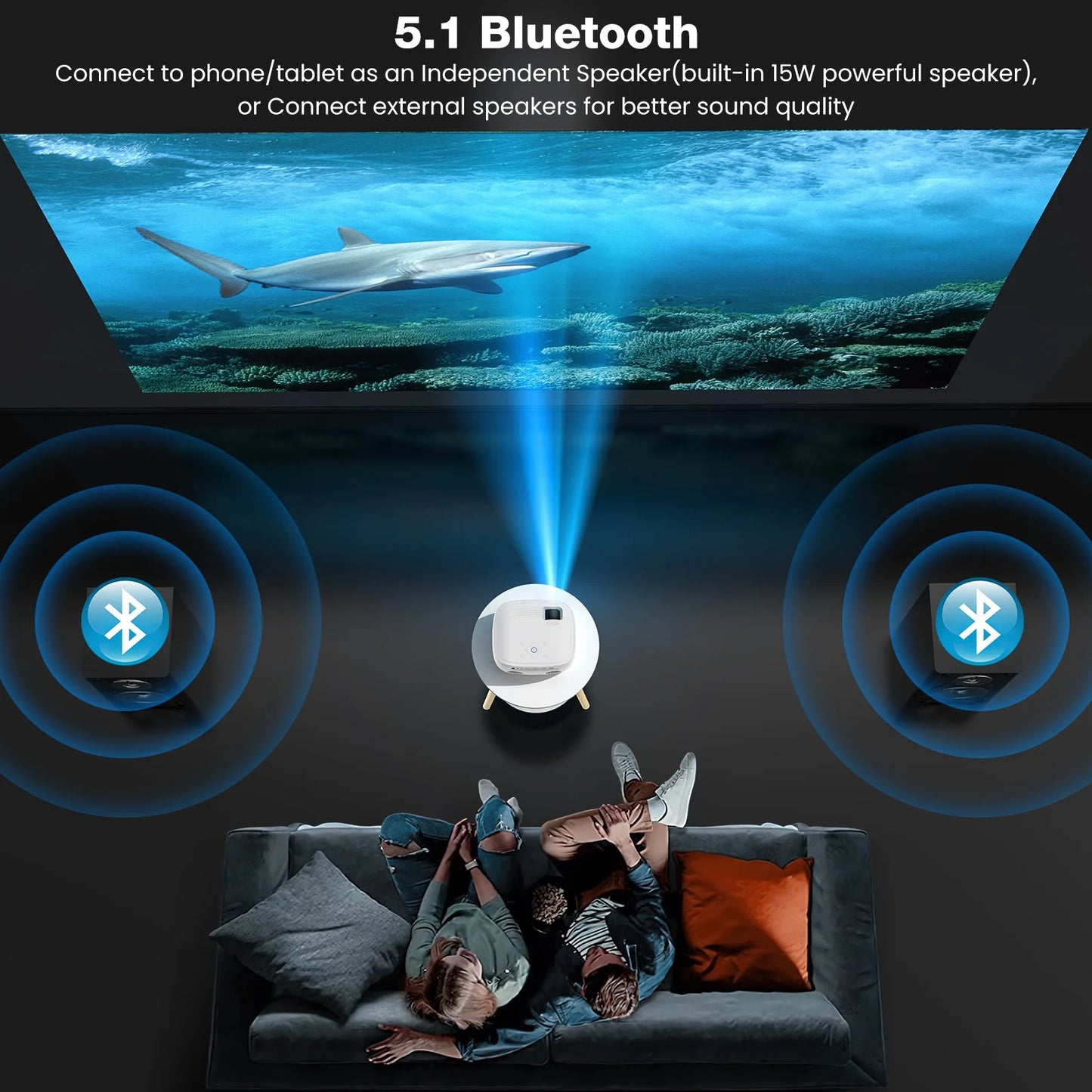 Mini Projector with Wifi and Bluetooth, Native 1080P Portable Projector 4K Supported, 15000 Lumens Movie Projector with Speaker, 50% Zoom, Keystone, Outdoor Projector for Home Theater, Camping