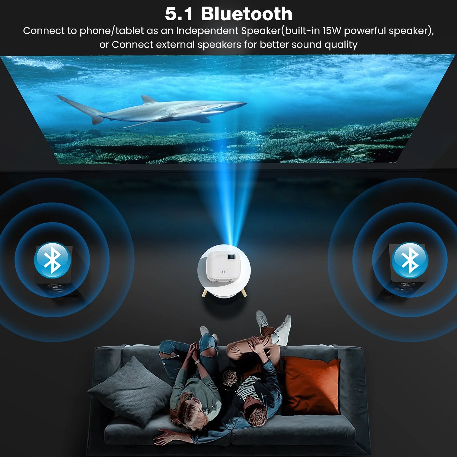 Mini Projector with Wifi and Bluetooth, Native 1080P Portable Projector 4K Supported, 15000 Lumens Movie Projector with Speaker, 50% Zoom, Keystone, Outdoor Projector for Home Theater, Camping