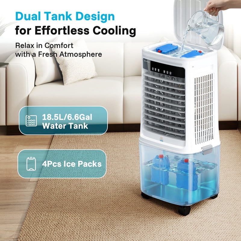 Etust Portable Evaporative Air Cooler with 19L Water Tank, 3-Speed Cooling Fan, Space-Saving Design for Home & Patio