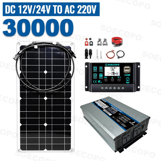 High Efficiency 30000W Solar Kit Power Supply 2200W Inverter+100A Controller 12V Off-Grid System Camping Accessories for RV Home