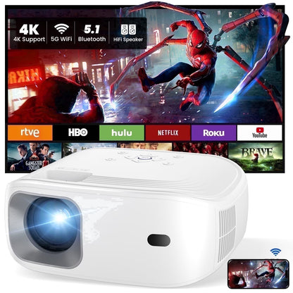Mini Projector with Wifi and Bluetooth, Native 1080P Portable Projector 4K Supported, 15000 Lumens Movie Projector with Speaker, 50% Zoom, Keystone, Outdoor Projector for Home Theater, Camping