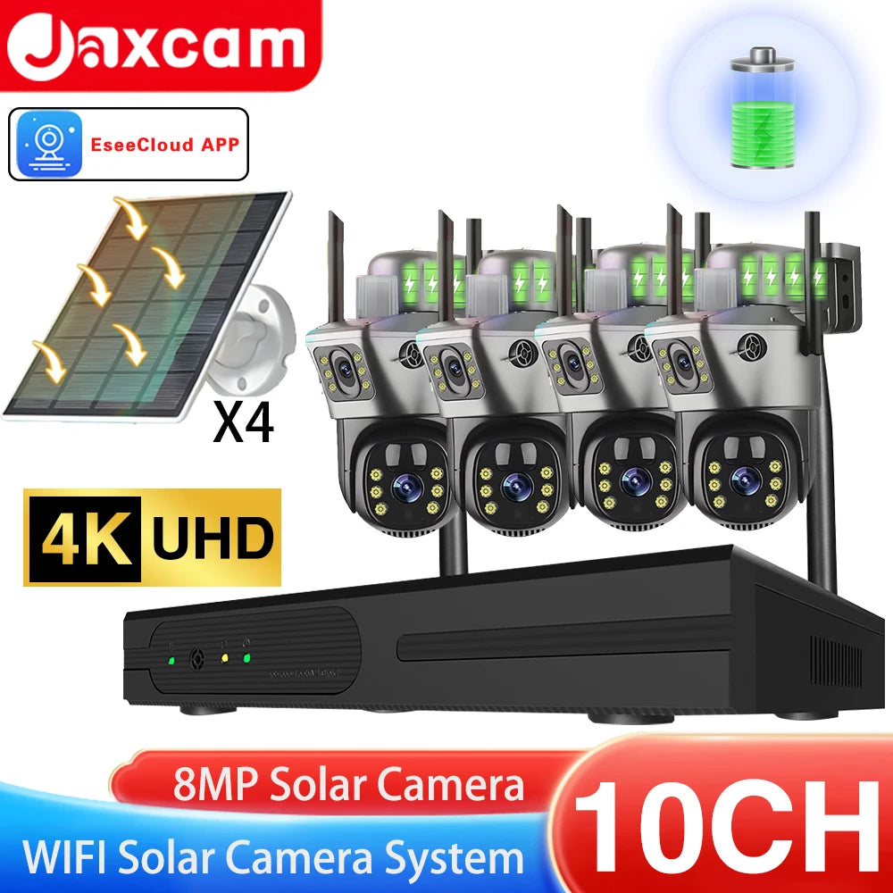 4K 8MP Wifi Dual Lens PTZ Solar Batterycamera Video Surveillance 10CH 5MP Wireless NVR Outdoor Auto Tracking Security Cam System