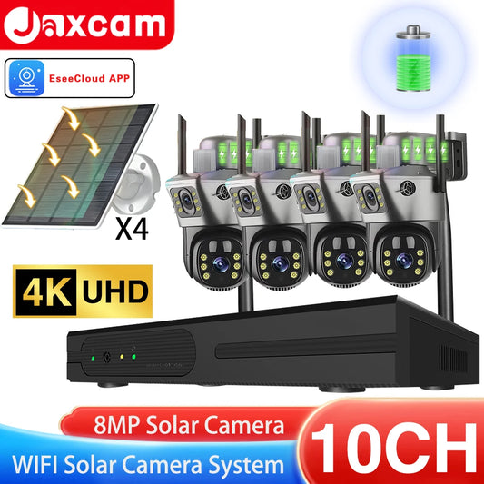4K 8MP Wifi Dual Lens PTZ Solar Batterycamera Video Surveillance 10CH 5MP Wireless NVR Outdoor Auto Tracking Security Cam System