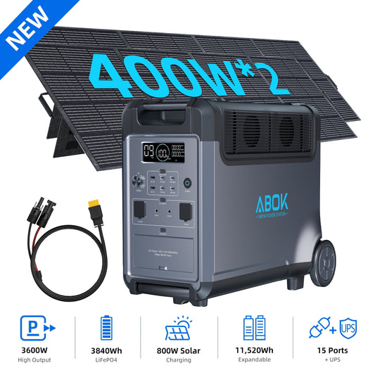 3600W 3840Wh Solar Generator with 800W Solar Panels, Lifepo4 Portable Power Station for Home Backup, RV, Camping, Off-Grid & Power Outages (Ark3600+2Pv400)