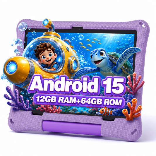 10.1 Inch Android 15 Kids Tablet, Abcmouse Authorized Learning App, 12GB+64GB, 8-Hour Battery, Parental Controls, Google Kids Space, Purple