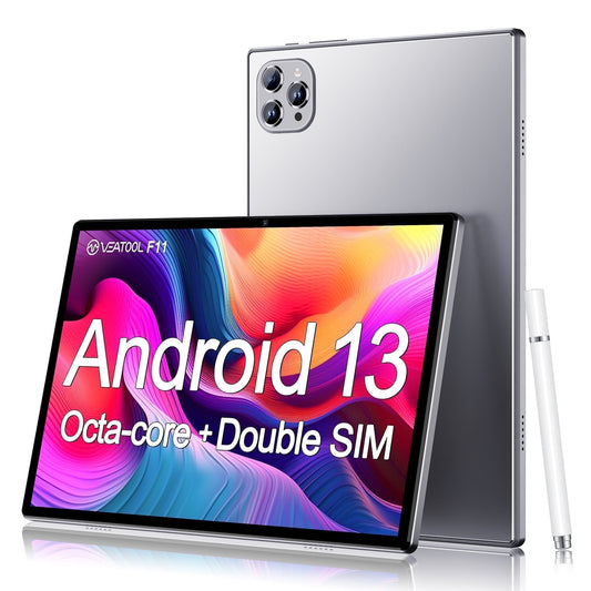 F11 Android 13 Tablet 2026, 6GB(4+2) RAM, 64GB ROM, 128GB Expand, Quad-Core Processor up to 2.0 Ghz, Dual Camera, Wifi, BT, 6000Mah with Fast Charge, 1280X800 HD Touch Screen