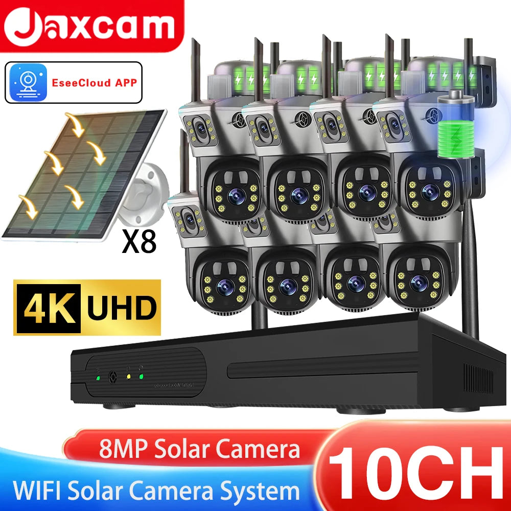 4K 8MP Wifi Dual Lens PTZ Solar Batterycamera Video Surveillance 10CH 5MP Wireless NVR Outdoor Auto Tracking Security Cam System