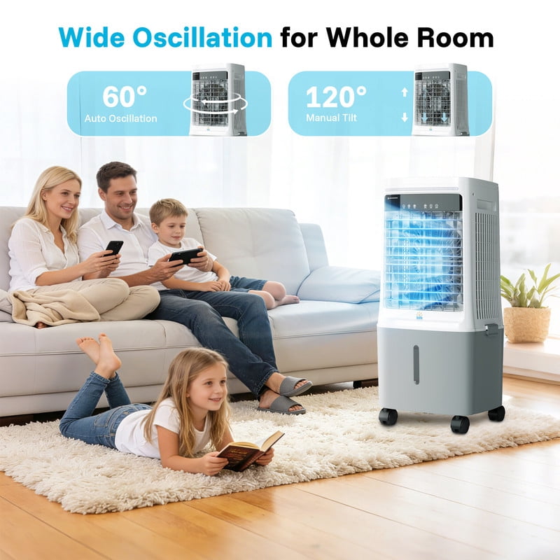 Etust Portable Evaporative Air Cooler with 19L Water Tank, 3-Speed Cooling Fan, Space-Saving Design for Home & Patio