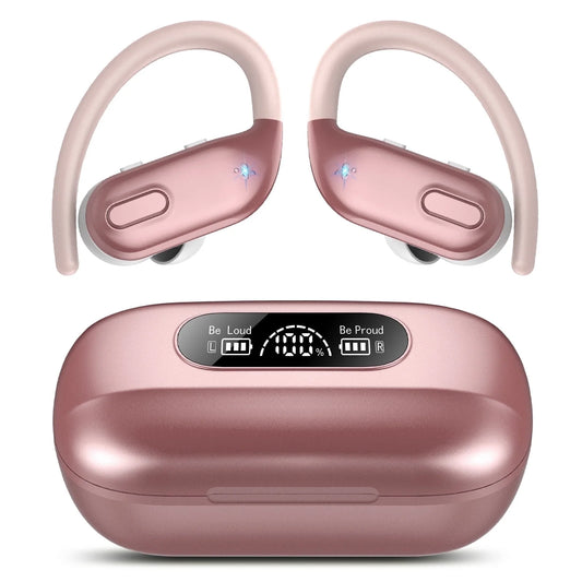 Wireless Earbuds, Bluetooth 5.3 Sport Headphones with Earhooks, 80Hrs Playtime, 3D Hifi Stereo, Noise Cancelling Mic, IP7 Waterproof Workout Earphones for Running Gym, Ios/Android, Rose Pink