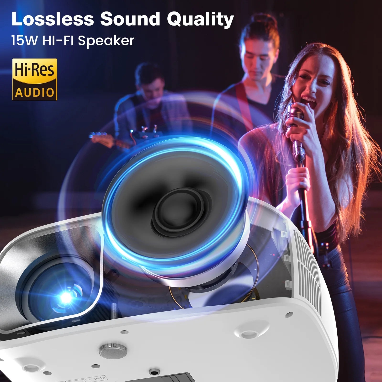 Mini Projector with Wifi and Bluetooth, Native 1080P Portable Projector 4K Supported, 15000 Lumens Movie Projector with Speaker, 50% Zoom, Keystone, Outdoor Projector for Home Theater, Camping