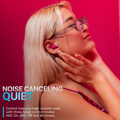 GO Pop ANC Bluetooth Earbuds, Charging Case, Fuchsia